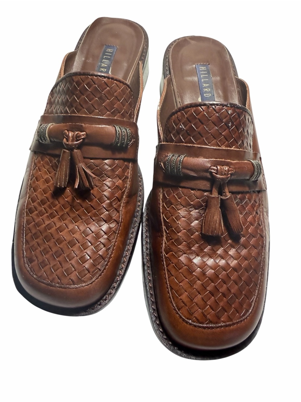 Hillard & Hanson Brown Woven Leather Tassel Loafers Mules Womens 7.5 - Picture 3 of 16